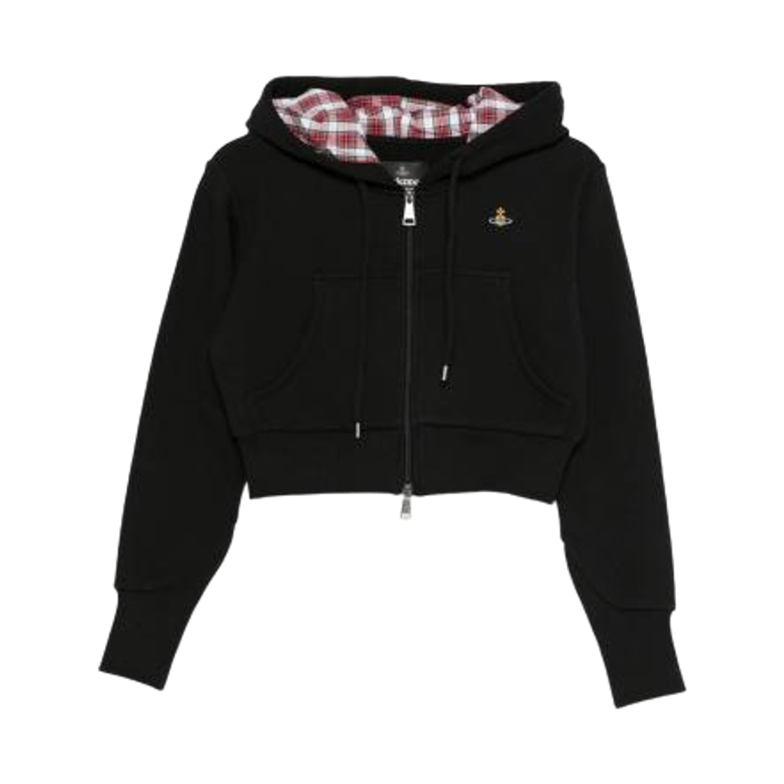 1I01001C-J00AS-O103 (W) Vivienne Westwood Logo Cropped Hoodie Black Red