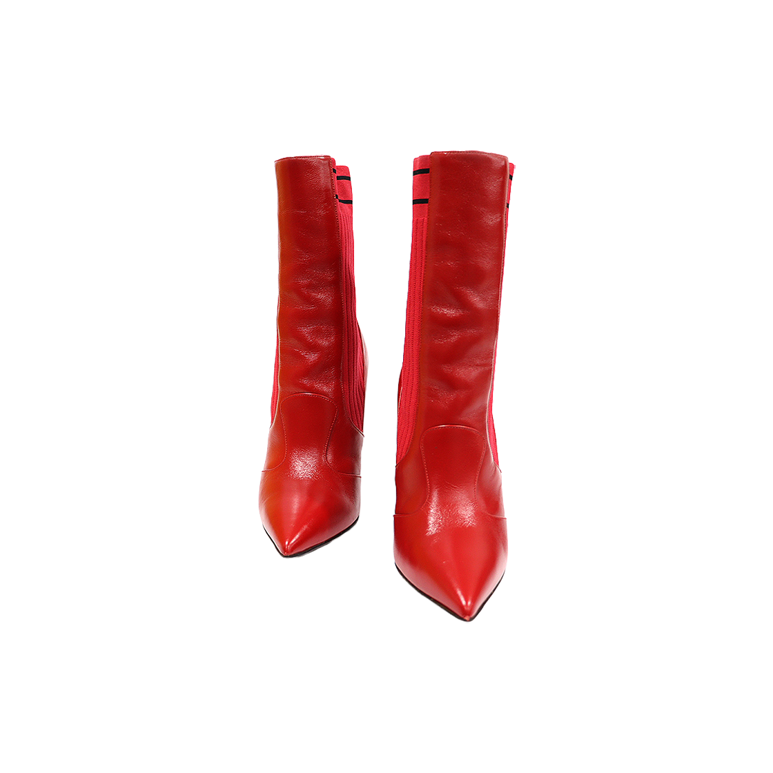 펜디 8T6645 레드 카프스킨 니트 레터링 로고 하이힐 삭스 여성 앵클부츠 34.5(Fendi Red Calfskin Knit Logo High Heel Sock Ankle Boots 34.5) - 1