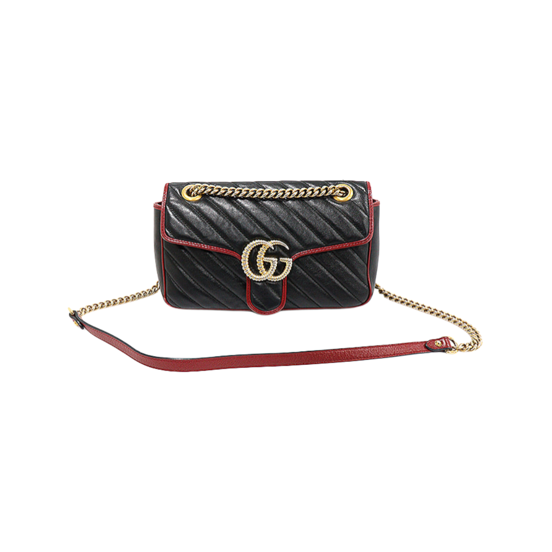 구찌 443497 블랙 레드 마틀라세 쉐브론 GG 마몽 스몰 숄더백(Gucci 443497 Black and Red Matelasse Chevron GG Marmont Small Shoulder Bag)