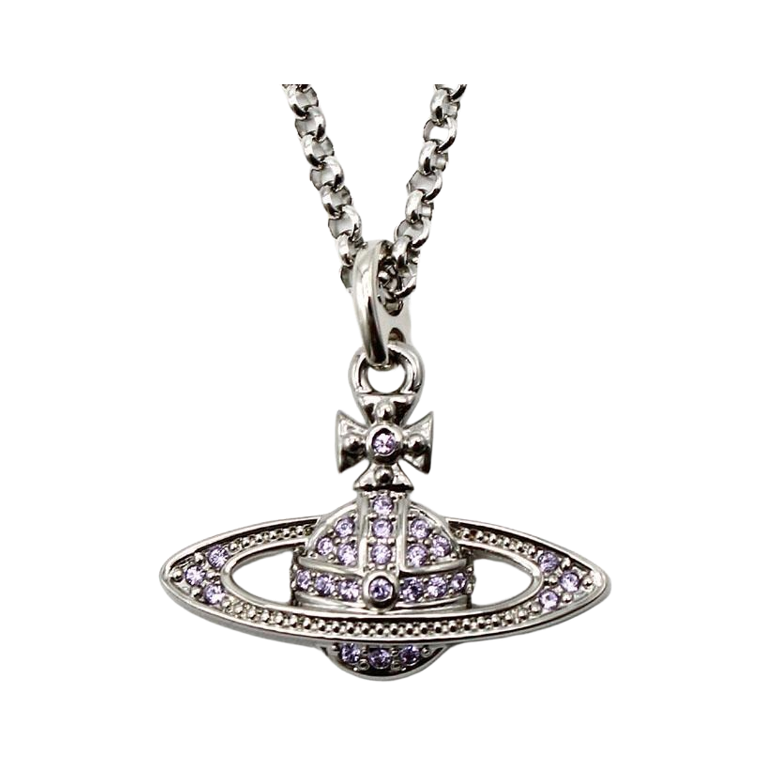 63020086-02P491 (W) Vivienne Westwood Mini Bas Relief Pendant Necklace Platinum Violet