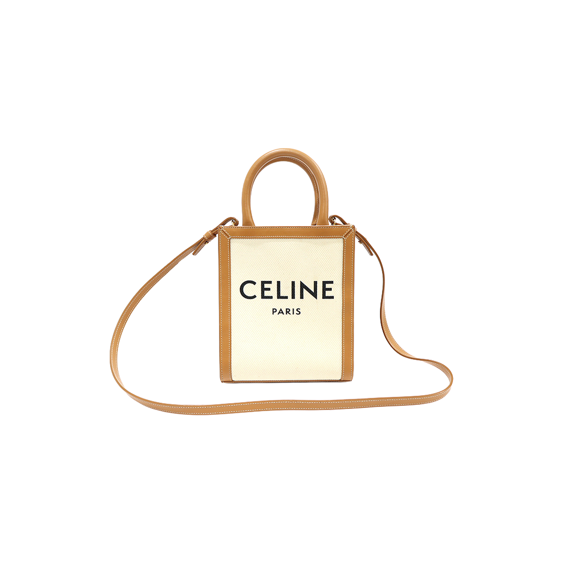 ITB63U44EH78 Celine Natural Cotton Canvas Tan Calfskin Cabas Mini Vertical 2-Way Bag