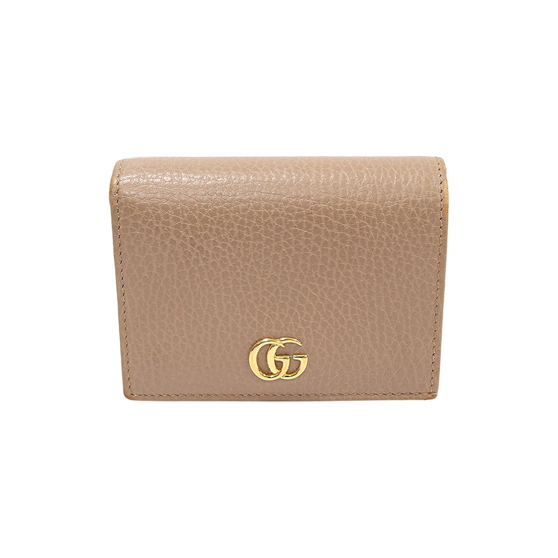 구찌 456126 베이지 텍스처 레더 금장 GG 마몽 카드 케이스 반지갑(Gucci 456126 Beige Textured Leather Gold GG Marmont Card Case Wallet) - 1