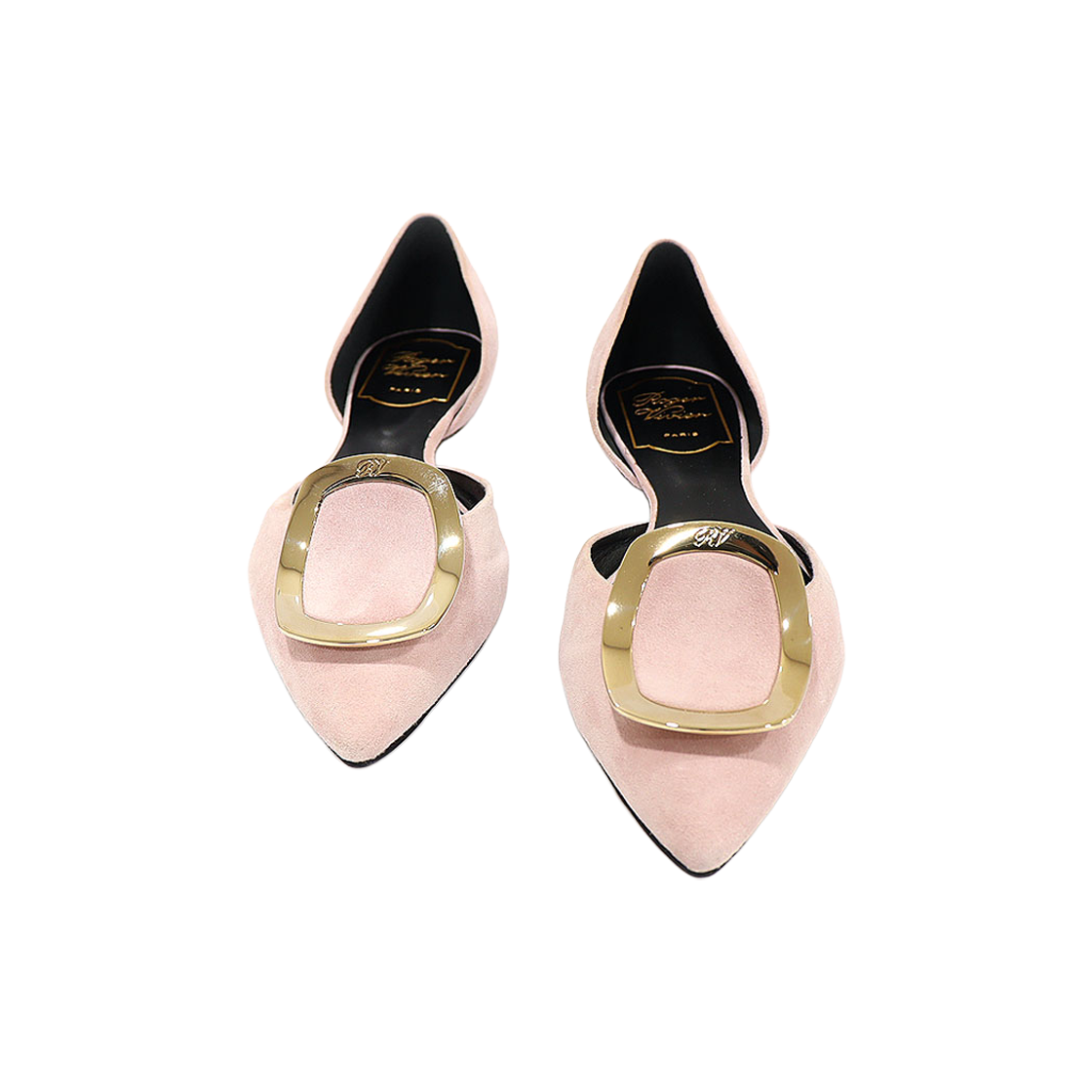 로저비비에 핑크 스웨이드 도르세이 섹시 촉 뉴 칩스 발레리나 여성 플랫 슈즈 35.5(Roger Vivier Pink Suede D'Orsay Sexy Touch New Chips Ballerina Flats 35.5)