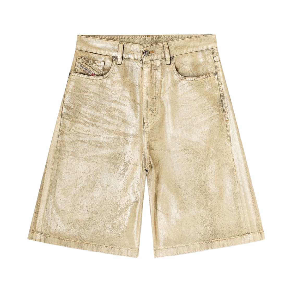 (W) 디젤 딜레_루나 쇼츠 쇼츠 인 디스트레스트 메탈릭 데님 골드((W) Diesel Dile_luna Shorts Shorts In Distressed Metallic Denim Gold) - 1