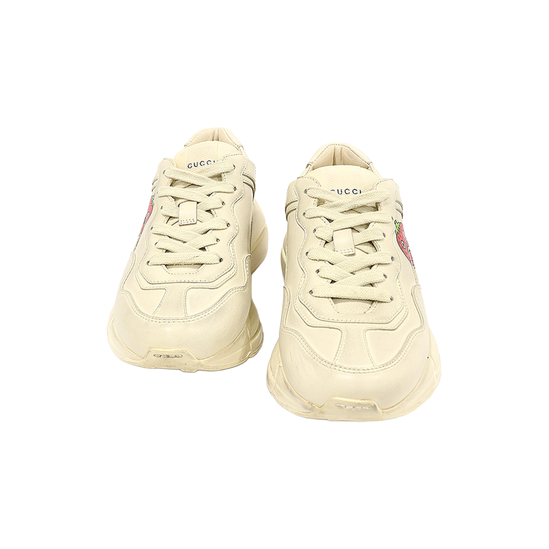 IT26DUE37IAO Gucci 703814 Ivory Leather Strawberry Print Laiton Women's Sneakers 35.5