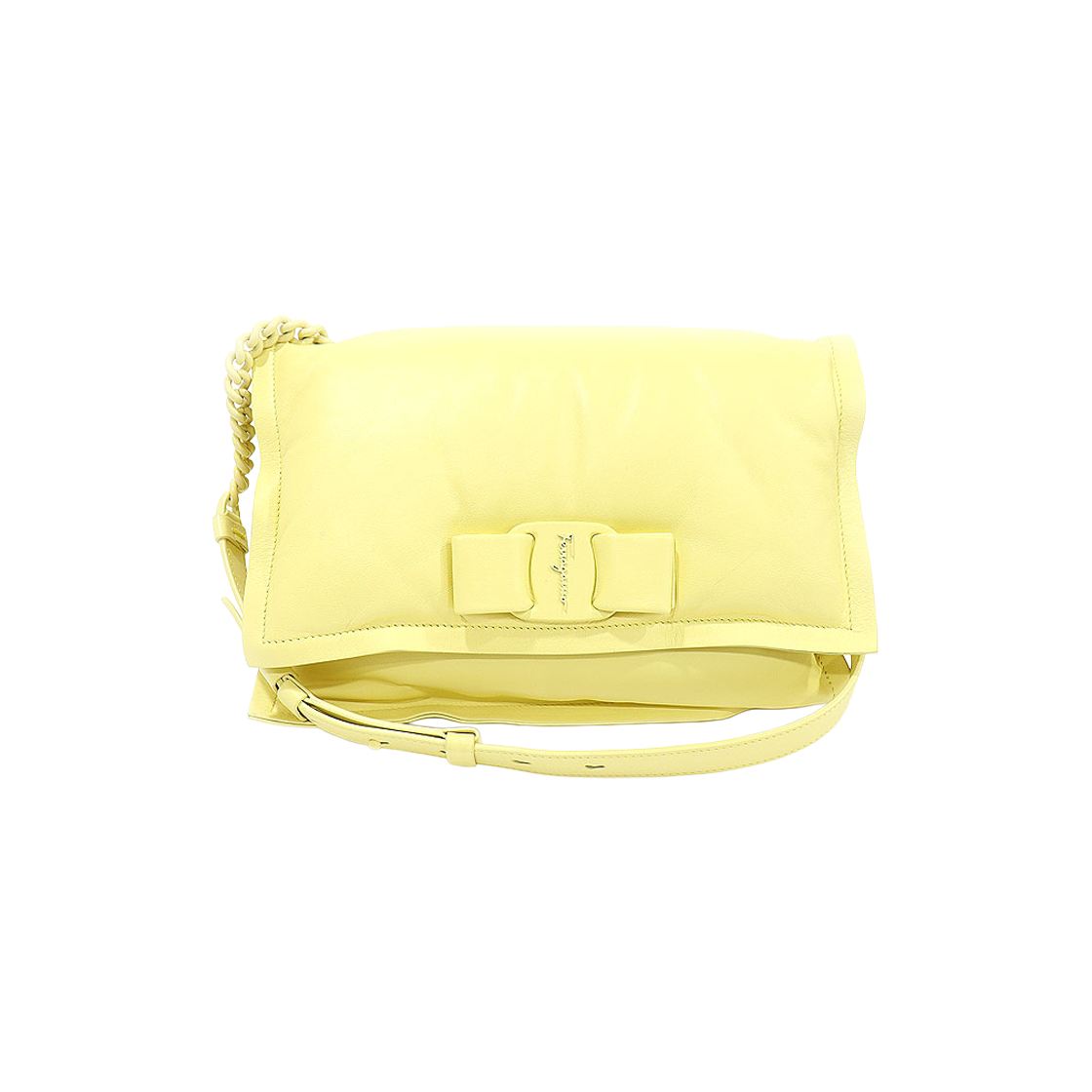페라가모 21 I287 옐로우 카프스킨 패딩 바라 보우 비바 스몰 숄더백(Salvatore Ferragamo 21 I287 Yellow Calfskin Padded Vara Bow Viva Small Shoulder Bag)