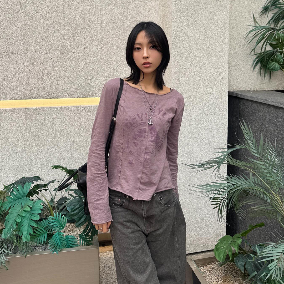 Thevinylhouse Muse Sheer Ls Tee (W) Purple 착용 스타일