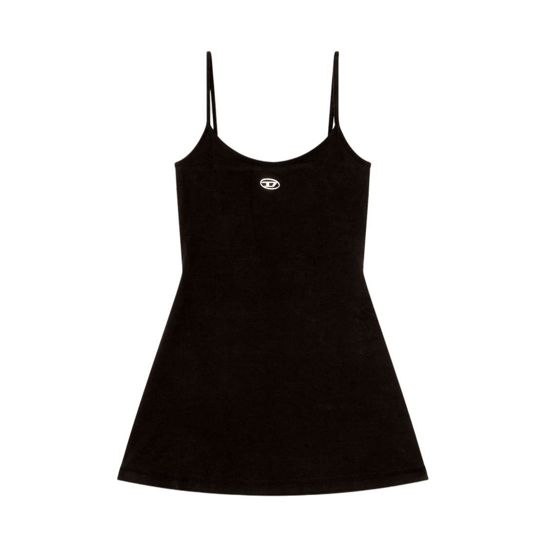 (W) 디젤 D-뉴홉-Od 미니 드레스 인 코튼 위드 오발 D 로고 블랙((W) Diesel D-Newhop-Od Mini Dress In Cotton with Oval D Logo Black)