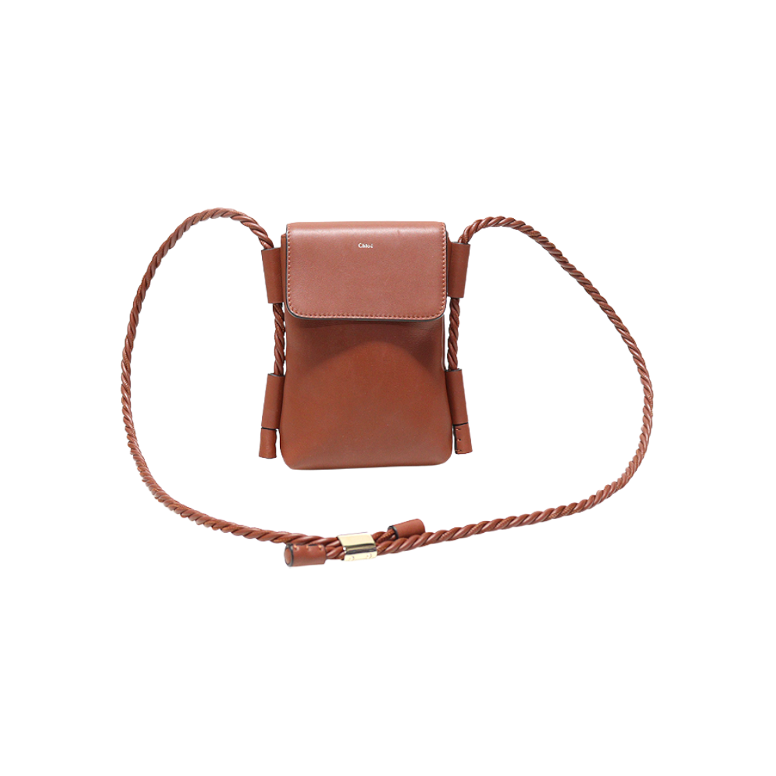 IT25VQHEQ77A Chloe CHC22SP601G4727S Sepia Brown Calfskin Key Flap Phone Pouch Crossbody Bag