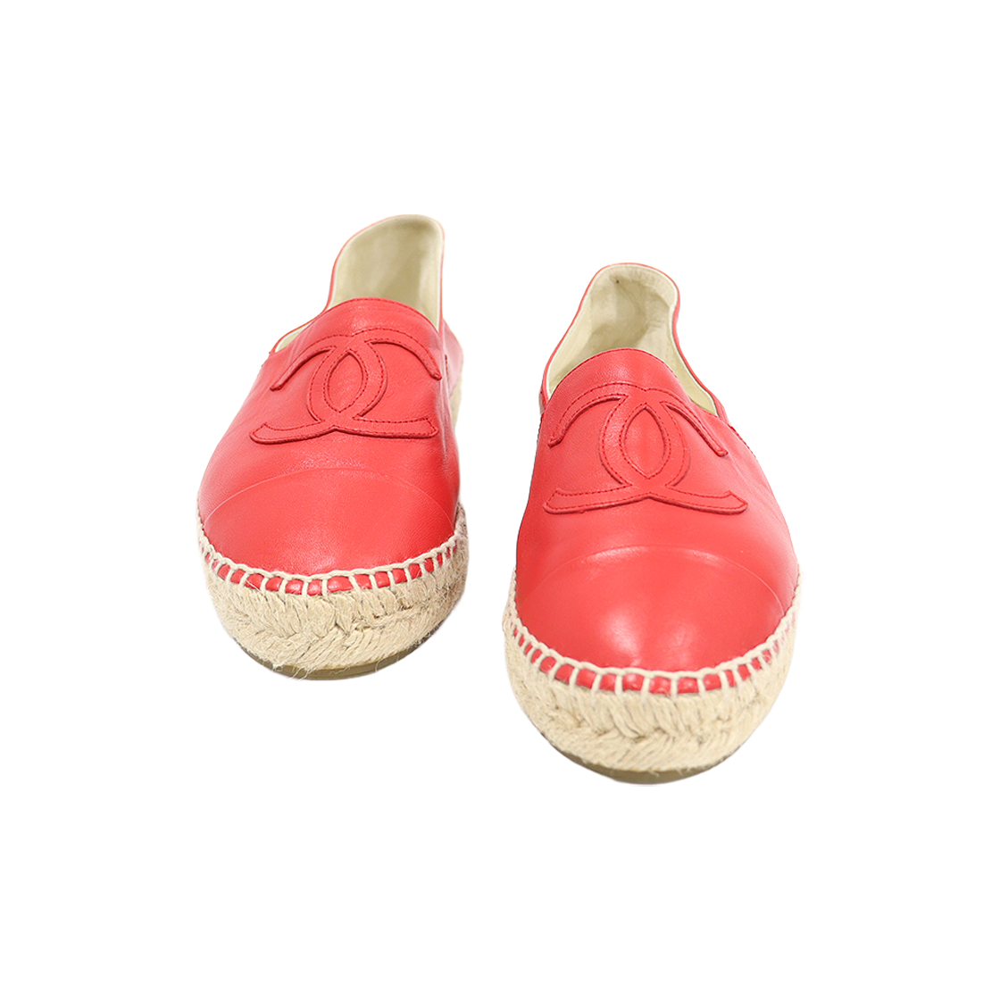 샤넬 G29762 레드 램스킨 에스파듀 여성 슬립온 36(Chanel G29762 Red Lambskin Espadrille Slip-On for Women Size 36)