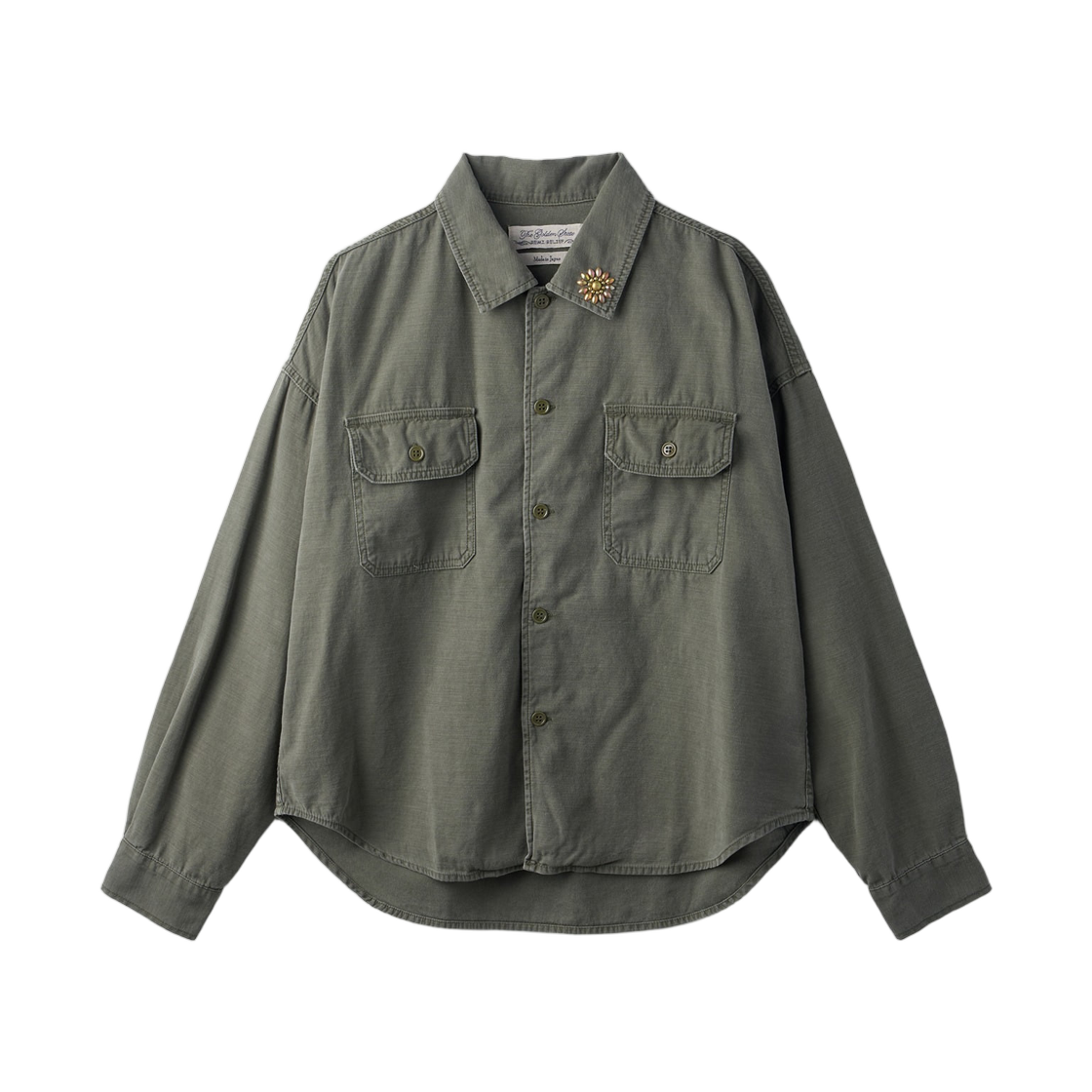 레미 릴리프 빅 플라워 스터즈 와이드 밀리터리 셔츠 카키(Remi Relief Big Flower Studs Wide Military Shirt Khaki)