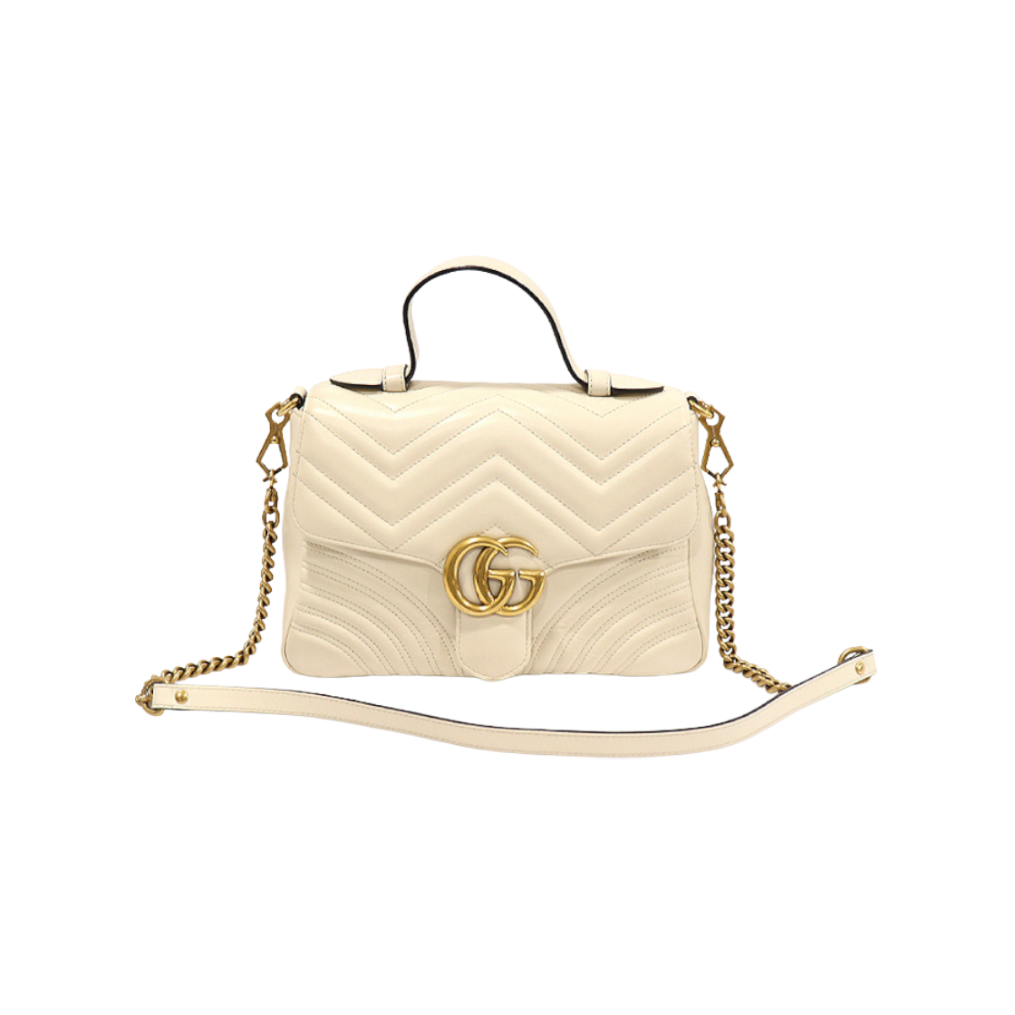구찌 498110 화이트 마틀라세 쉐브론 금장 체인 GG 마몽 탑핸들 스몰 2WAY(Gucci 498110 White Matelasse Chevron Gold Chain GG Marmont Top Handle Small 2-Way Bag)