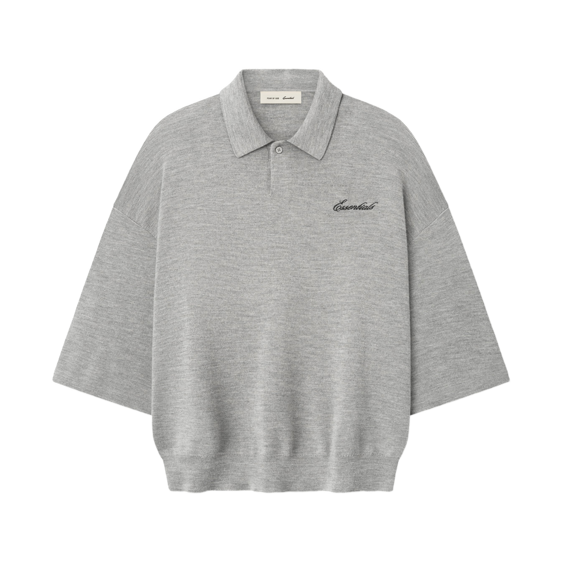 - Essentials Signature 3/4 Sleeve 90s Knit Polo Concrete Heather - 26SS