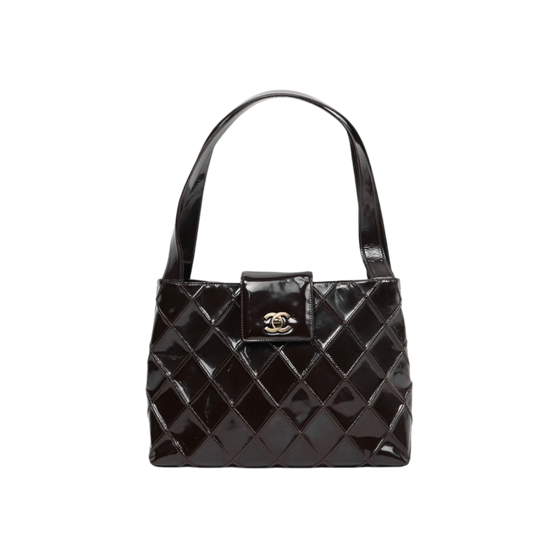 샤넬 브라운 페이던트 퀼팅 CC 숄더백 A-A49969(Chanel Brown Patent Quilted CC Shoulder Bag A-A49969)