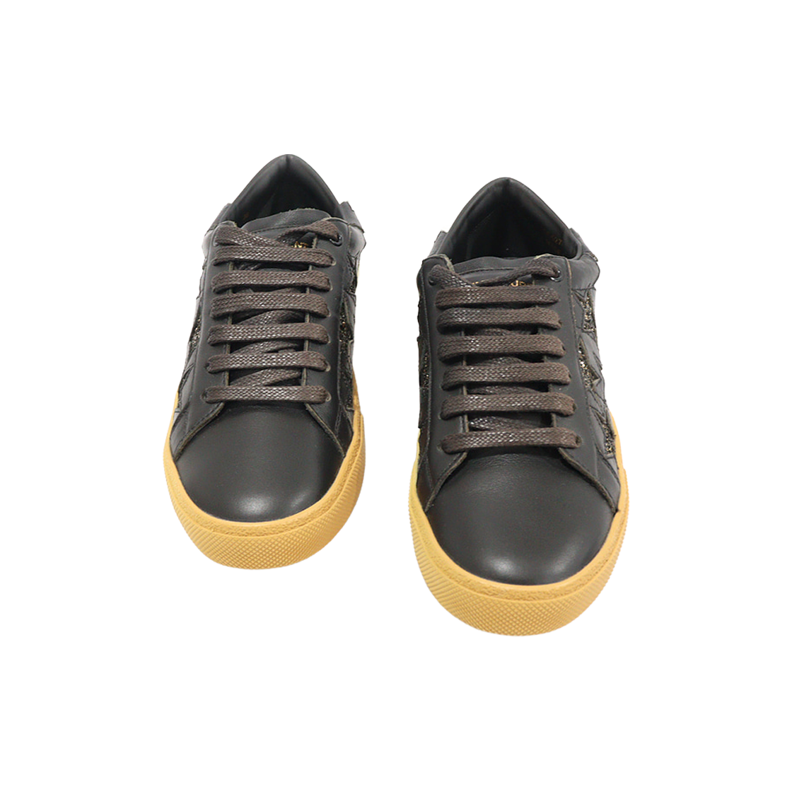 IT6CE2UTU8QM Saint Laurent 527840 Black Calfskin Glitter Star Classic Women's Sneakers Size 36