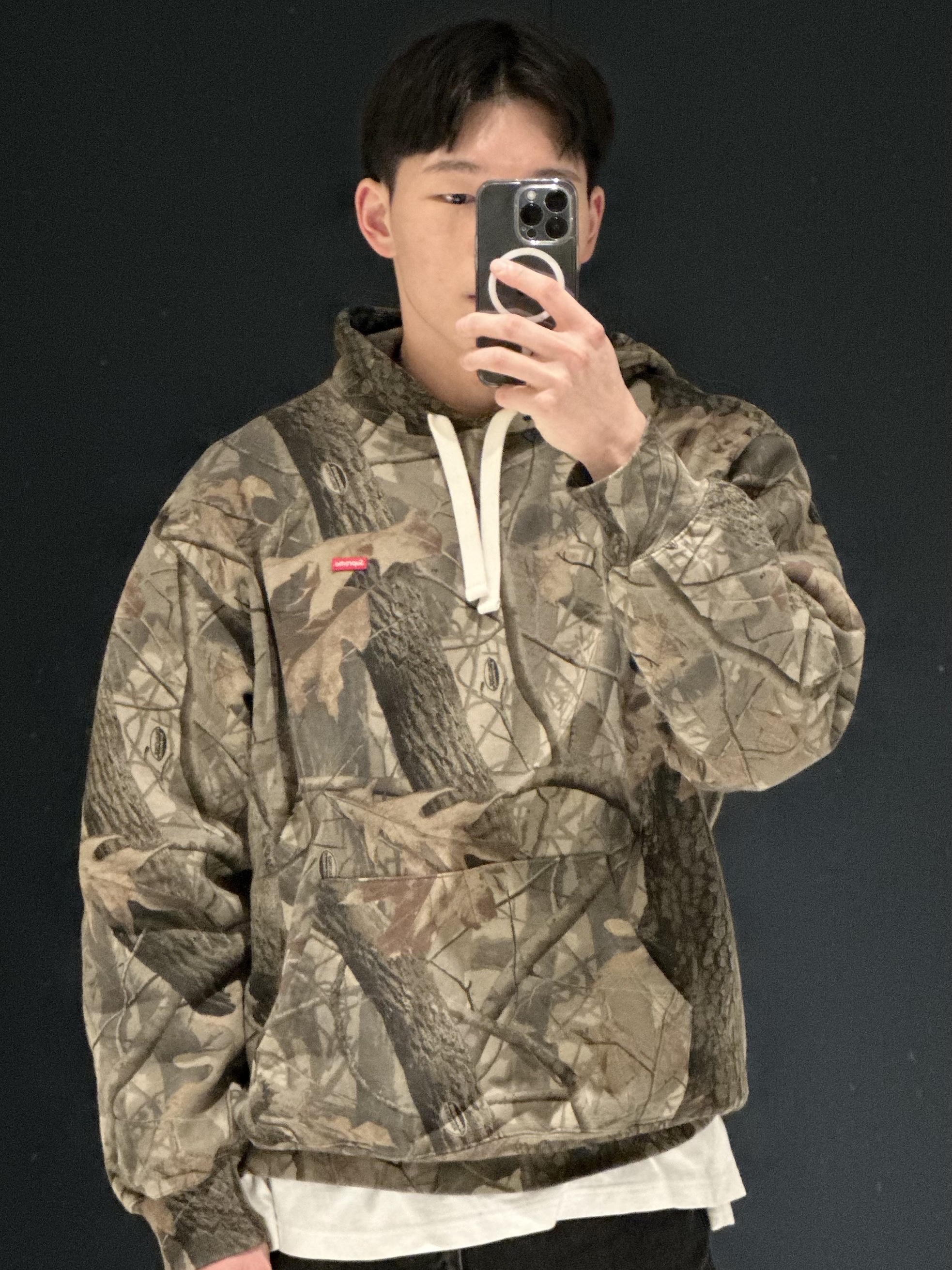 Supreme Small Box Drawcord Hooded Sweatshirt Realtree Hardwoods Camo - 26SS 착용 스타일