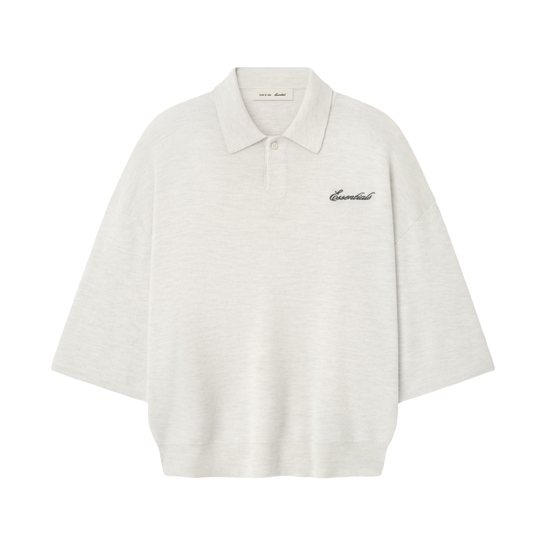 - Essentials Signature 3/4 Sleeve 90s Knit Polo Oatmeal Heather - 26SS