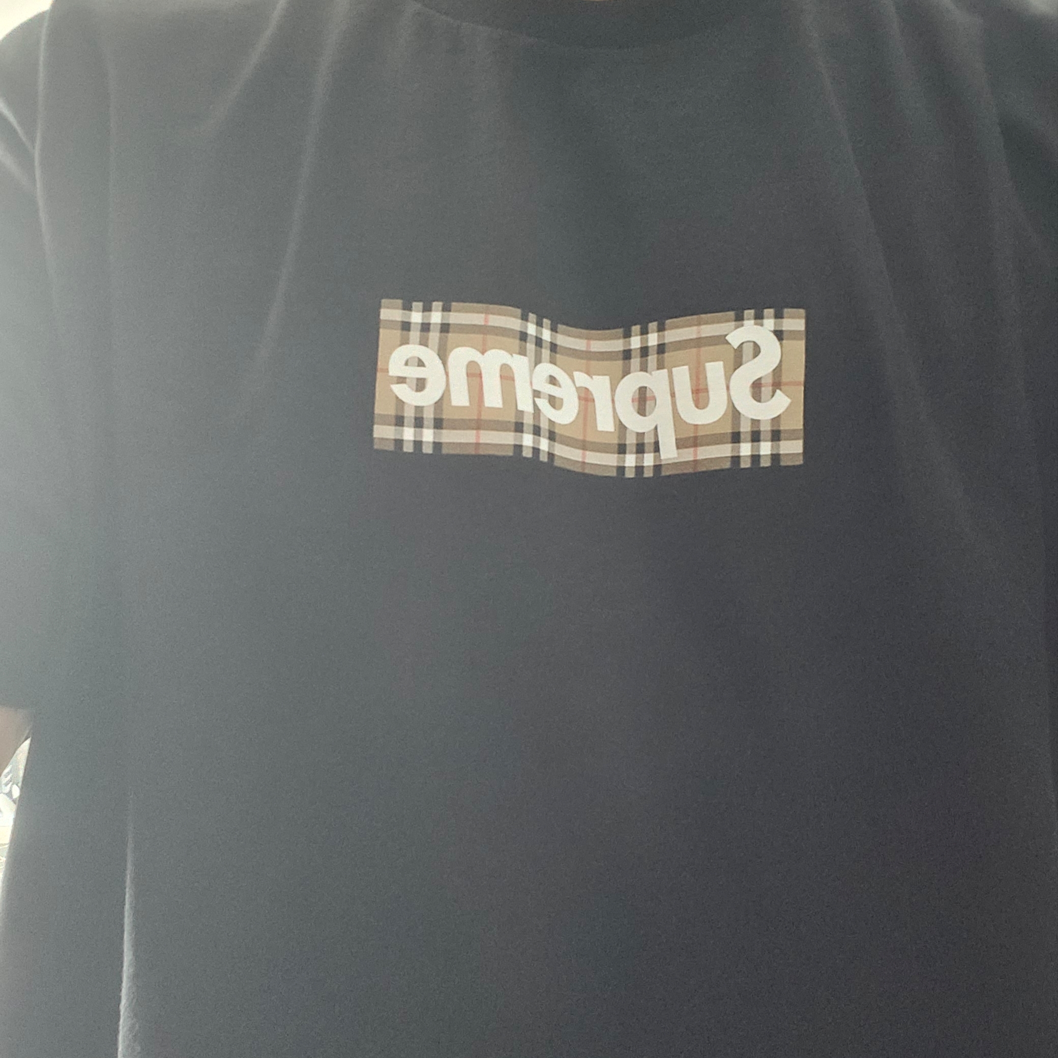 Supreme x Burberry Box Logo T-Shirt Black - 22SS 착용 스타일