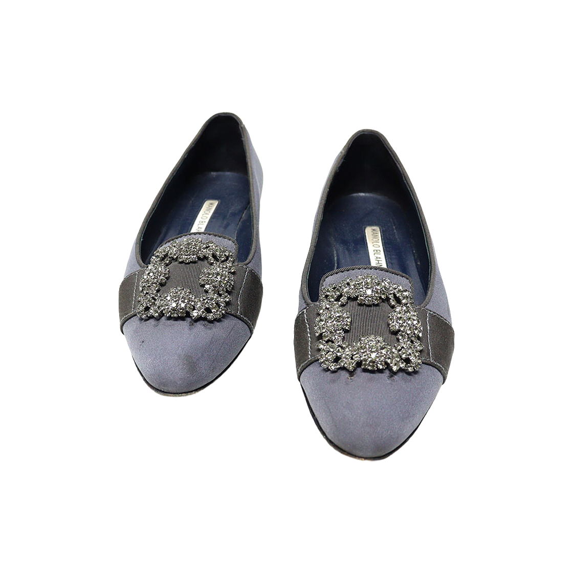 마놀로블라닉 블루 새틴 크리스탈 쥬얼 마리아 발레리나 여성 플랫 슈즈 35(Manolo Blahnik Blue Satin Crystal Jewel MARRIA Ballerina Flats Size 35) - 1