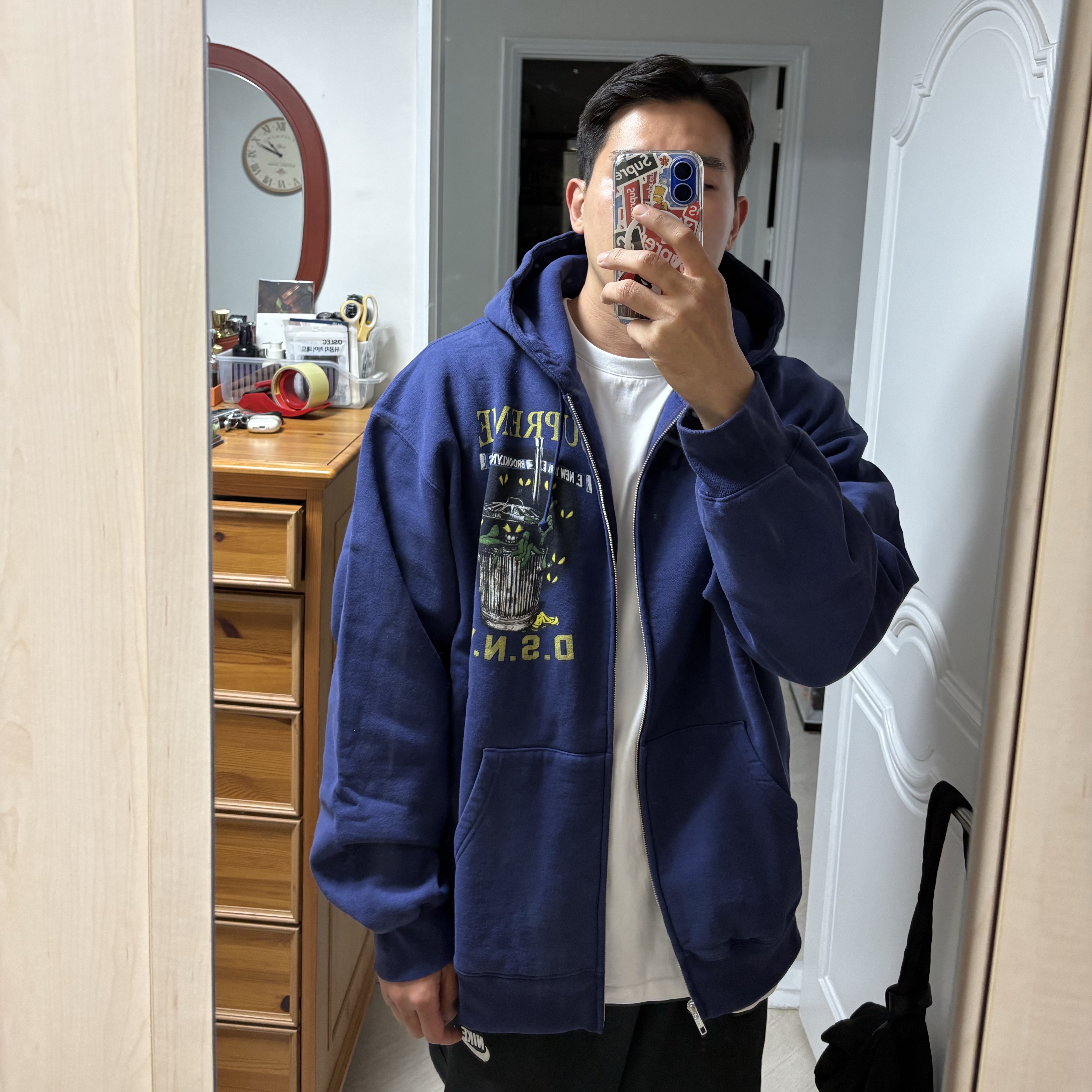 Supreme x DSNY Zip Up Hooded Sweatshirt Washed Navy - 26SS 착용 스타일