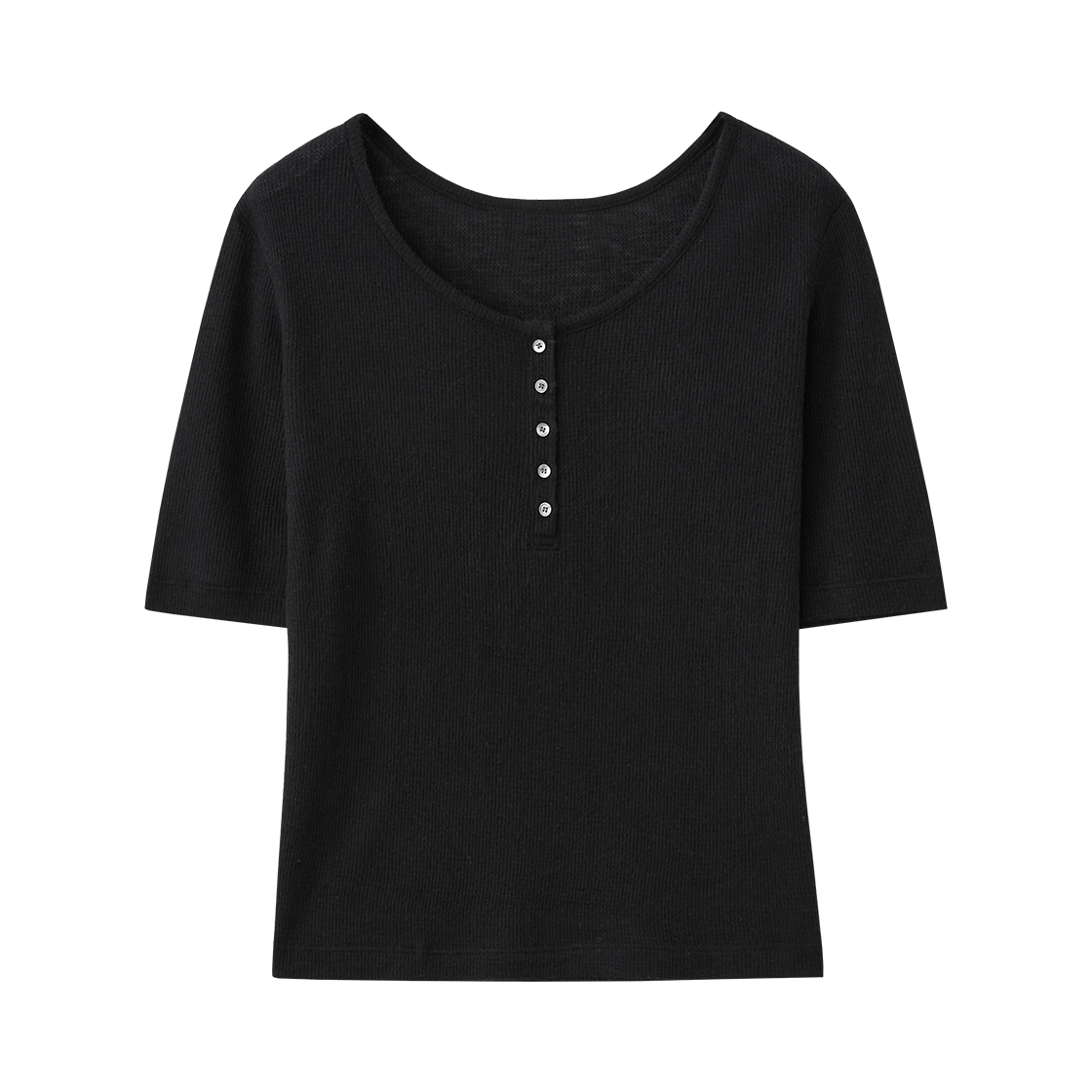 (W) 수아레 우먼 울 와플 투웨이 하프 슬리브 블랙((W) Suare Woman Wool Waffle 2-Way Half Sleeve Black) - 1