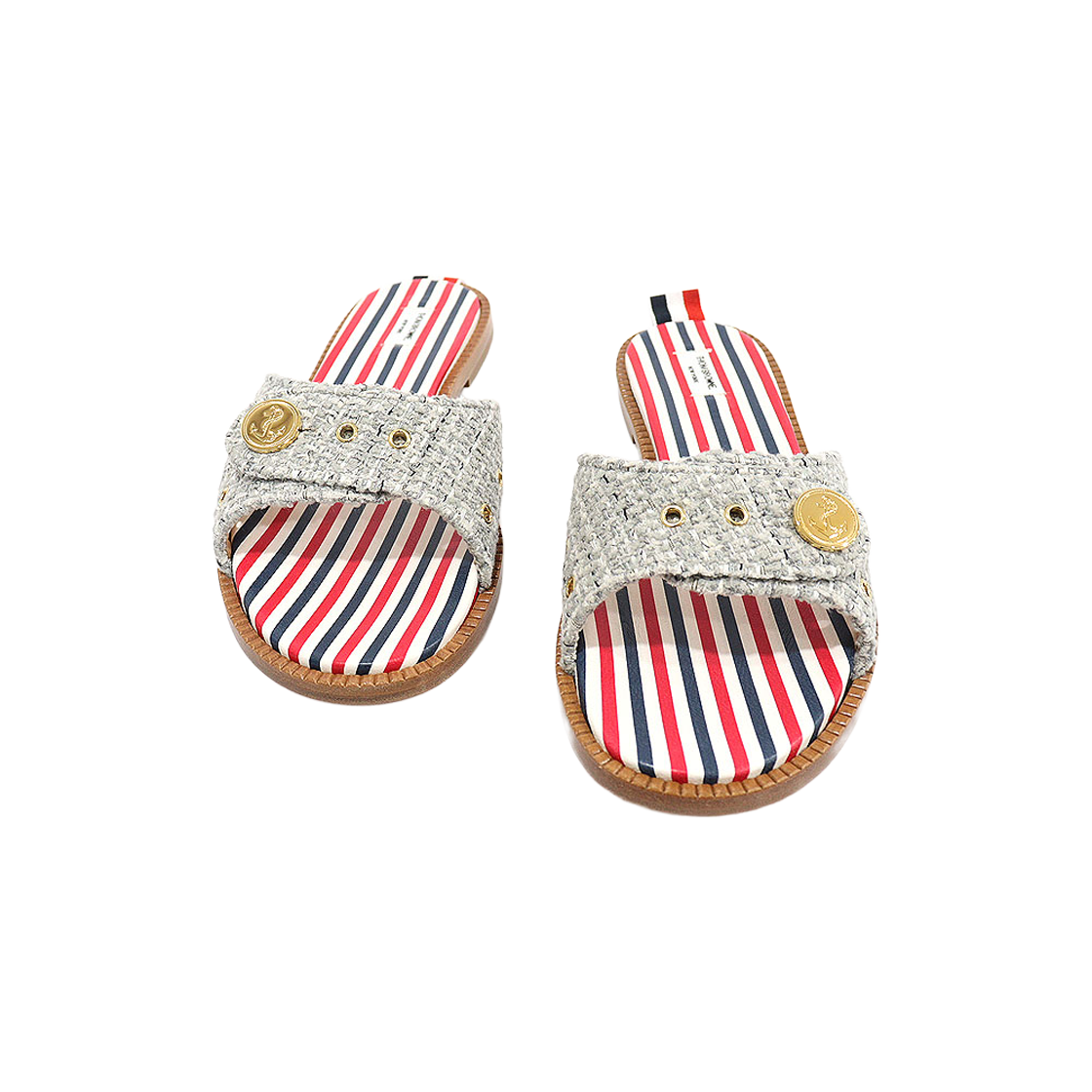 IT2D27FACKMQ Thom Browne Gray Tweed Anchor Button Clacket Women's Mule Slippers 38