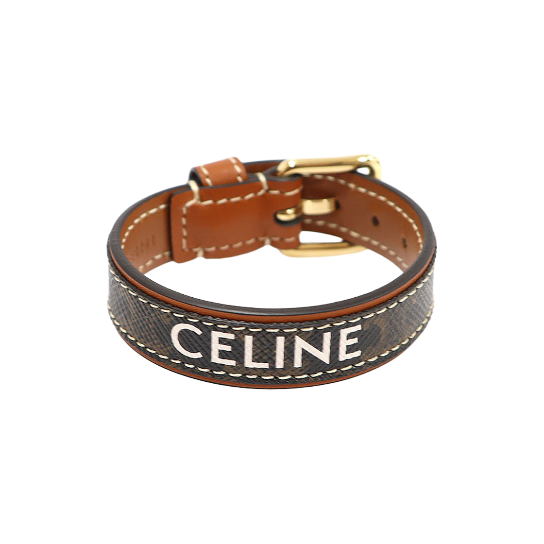 IT79ERMSF96J Celine Triope Canvas Tan Calfskin Women's Bracelet