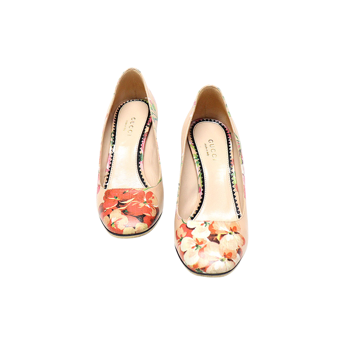 ITTEGTJRLLOO Gucci 408287 Beige Leather Bloom Print Mid-Heel Pumps for Women Size 34