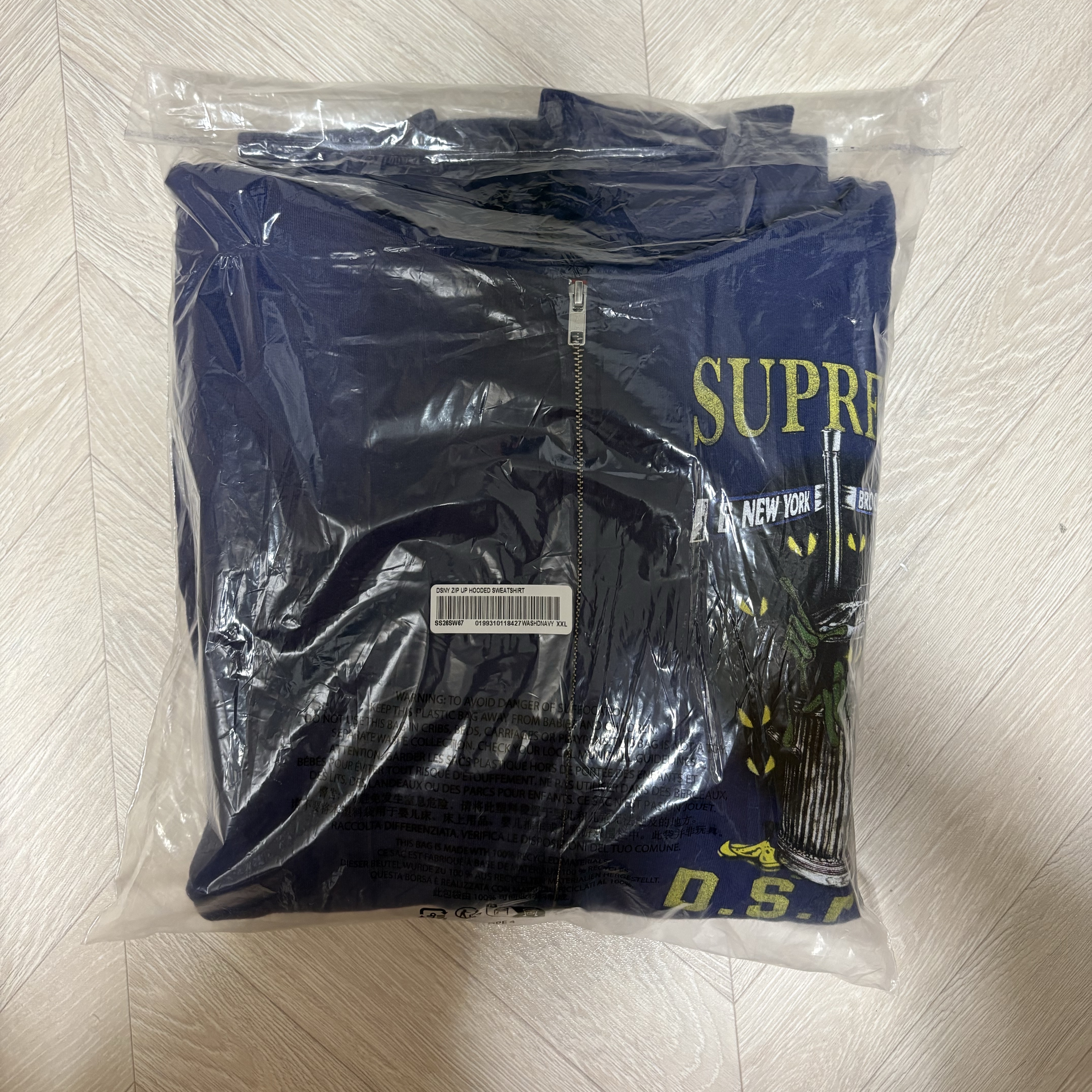 Supreme x DSNY Zip Up Hooded Sweatshirt Washed Navy - 26SS 착용 스타일