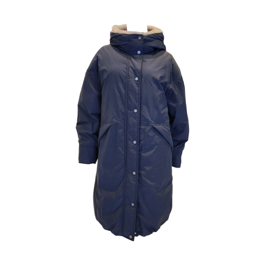 (W) 브루넬로 쿠치넬리 롱 퍼 인서트 다운 자켓 네이비((W) Brunello Cucinelli Long Fur Insert Down Jacket Navy) - 1