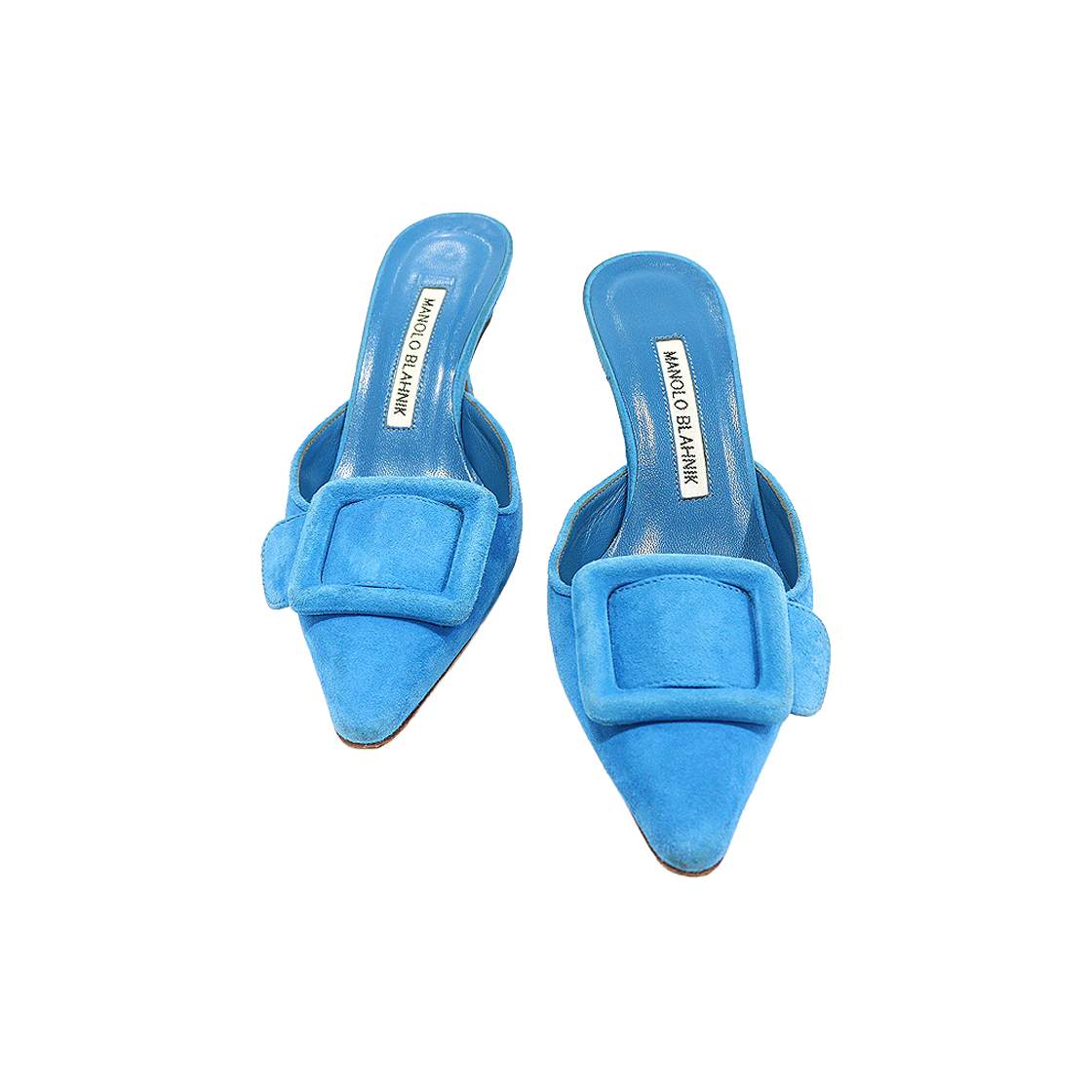 IT96IRWAPF2N Manolo Blahnik Blue Suede Buckle MAYSALE 70 Mules - Women's Sandals Size 35.5