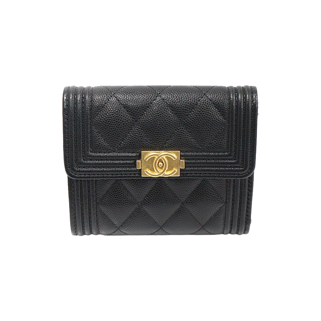 샤넬 A80734 블랙 캐비어 금장 보이 샤넬 반지갑 (내장칩)(Chanel A80734 Black Caviar Gold Boy Chanel Wallet (With Chip))