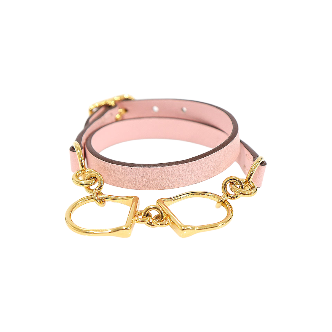 ITEO6JGQLE7I Hermes H072943 Rose Sakura Swift Calfskin Gold Etrier Double Tour Bracelet T2