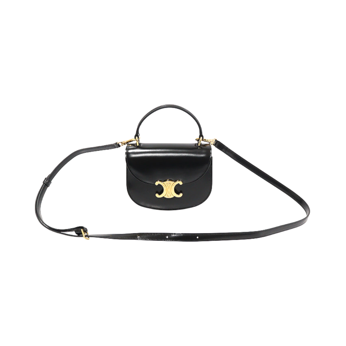 IT7PCCCHIRHJ Celine Triomphe Mini Clutch in Black Shiny Calfskin