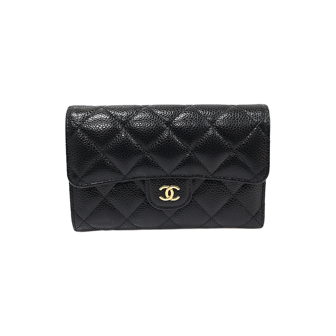 샤넬 AP0232 블랙 캐비어 금장 CC로고 클래식 플랩 중지갑 (30번대)(Chanel AP0232 Black Caviar Gold CC Logo Classic Flap Wallet (30 Series))
