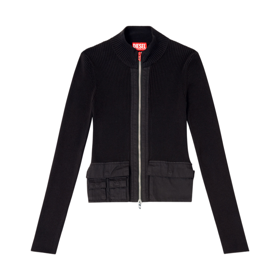 A168950JLCR-900 (W) Diesel M-Melissa Ribbed Cardigan with Cargo Pockets Black
