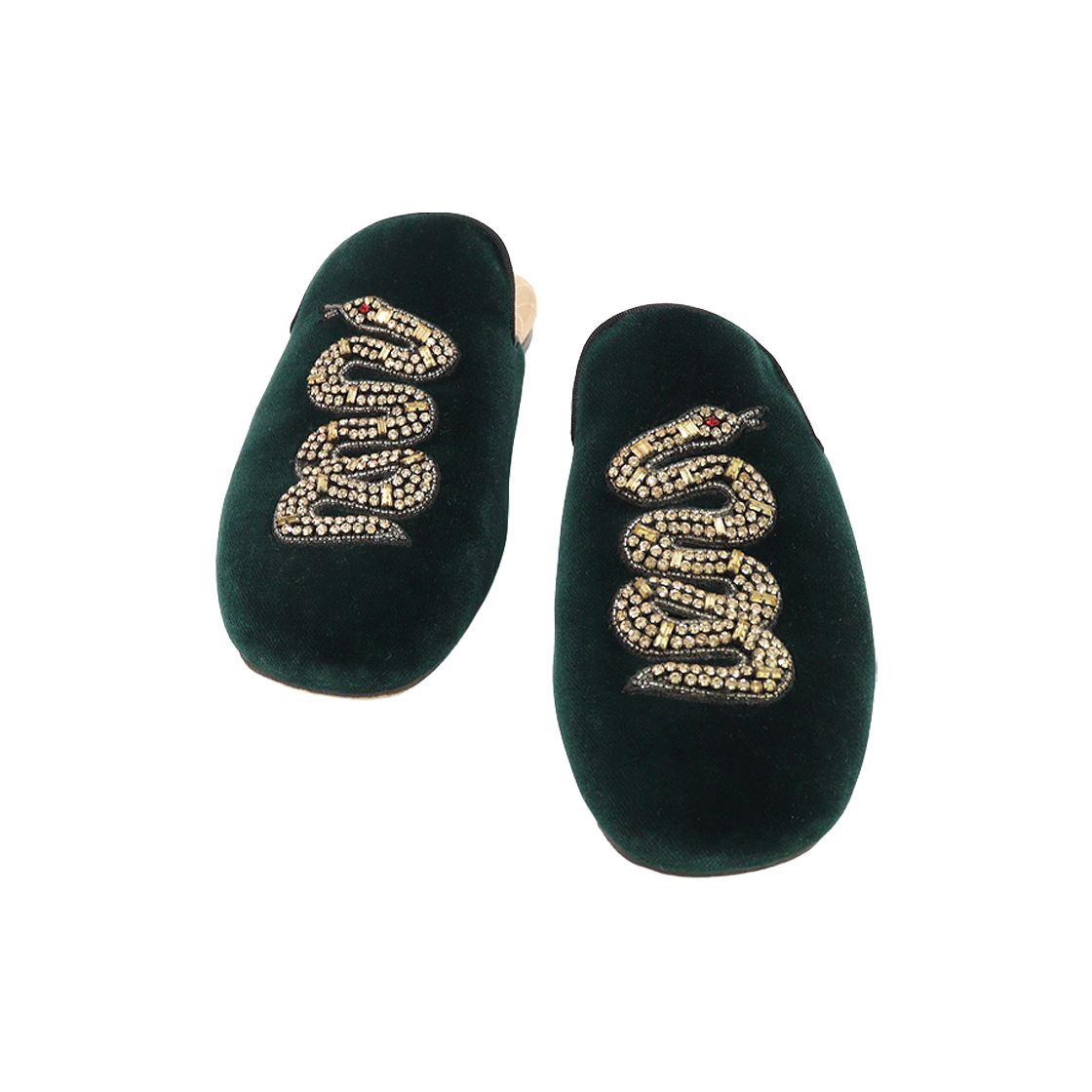 ITAAPVLBV2D5 Gucci 472161 Green Velvet Snake Lawrence Evening Mules, Size 36.5
