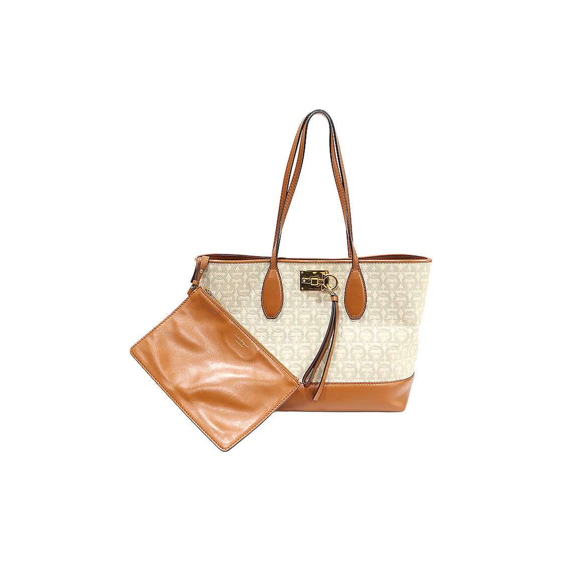 페라가모 21 H663 아이보리 간치니 자가드 금장 스튜디오 토트 숄더백(Ferragamo 21 H663 Ivory Gancini Jacquard Gold Studio Tote Shoulder Bag)