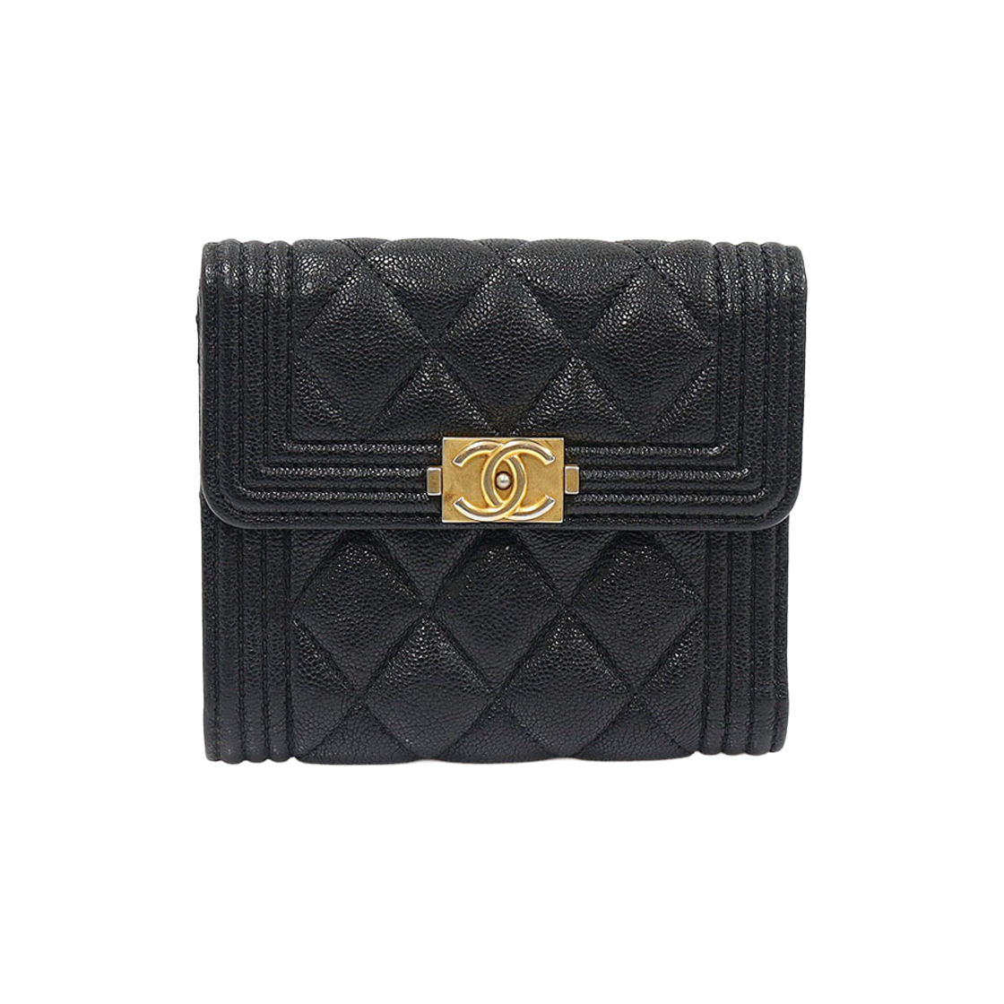 샤넬 A80734 블랙 캐비어 금장 보이 샤넬 반지갑 (26번대)(Chanel A80734 Black Caviar Gold Boy Chanel Wallet (26 Series)) - 1