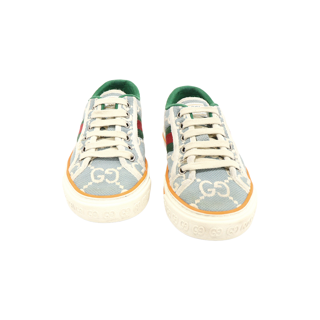 ITJ4MFO8HRIG Gucci 606110 Light Blue GG Stretch Cotton WEB Tennis 1977 Women's Sneakers Size 35.5
