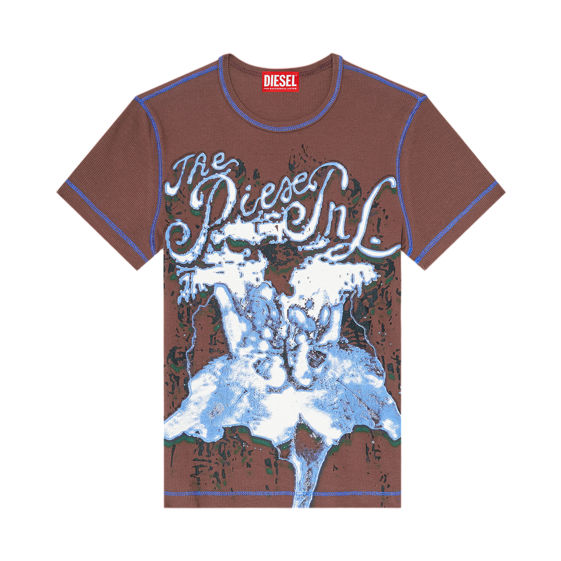 A236820PFBE-7EUA (W) Diesel T-Brenda Animalier-Print Top In Rib Stretch Jersey Brown