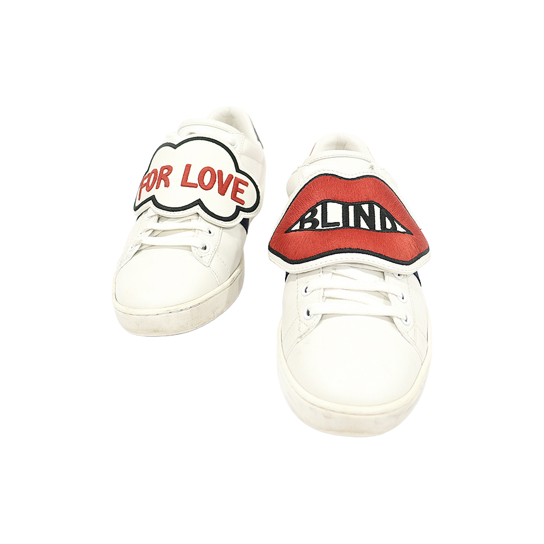 ITLUTB23HKQI Gucci 470342 White Leather "Blind for Love" Lip Patch Ace Sneakers Women’s Size 37.5