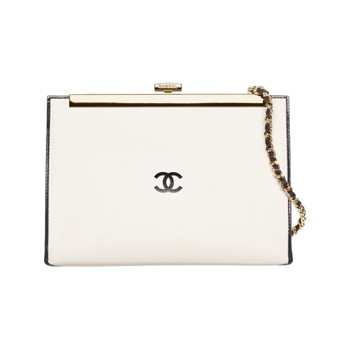 샤넬 이브닝 백 프린티드 카프스킨 & 골드 메탈 화이트 블랙(Chanel Evening Bag Printed Calfskin & Gold White Black) - 1