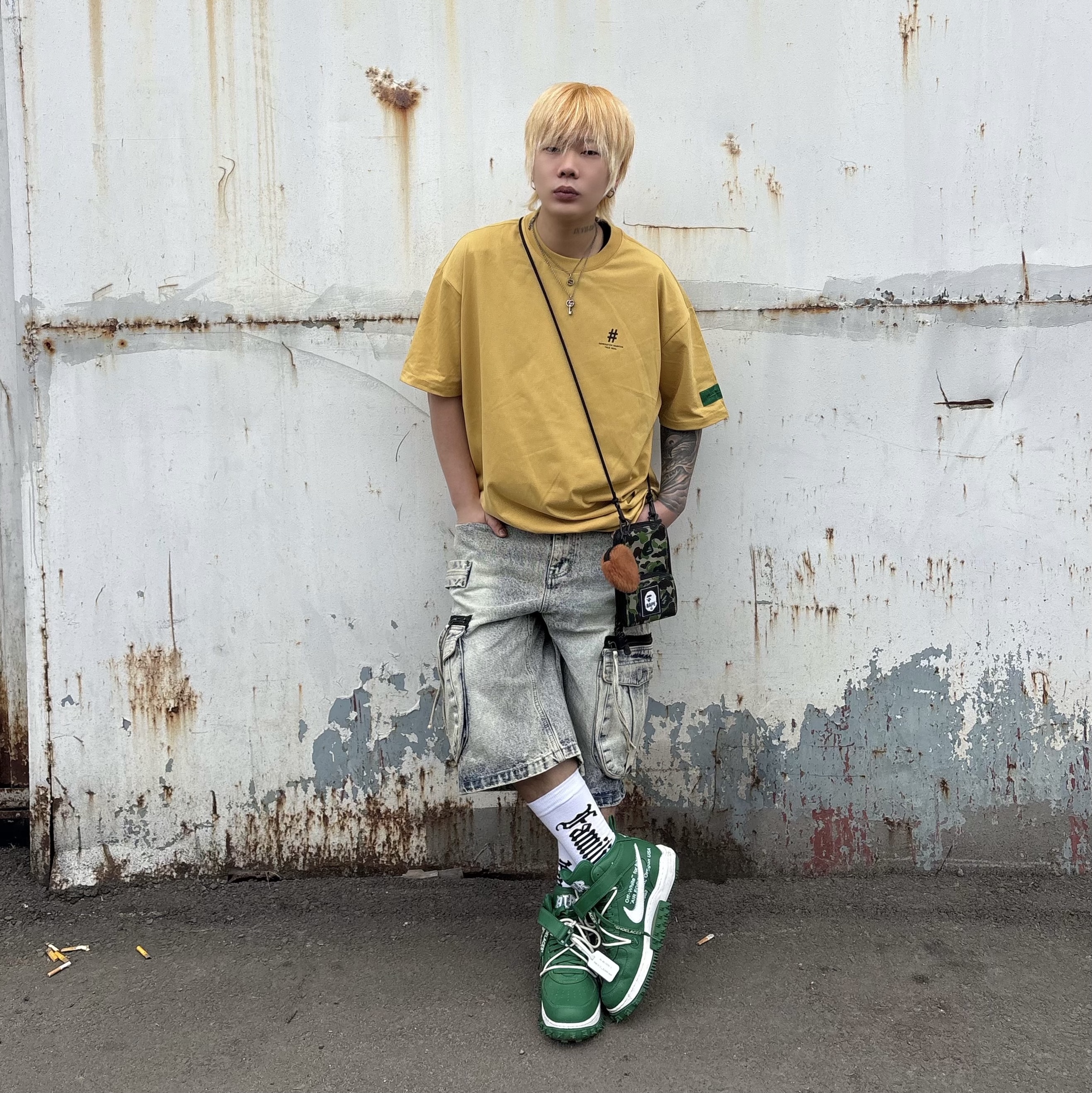 Nike x Off-White Air Force 1 Mid SP Leather Pine Green 착용 스타일 - 1