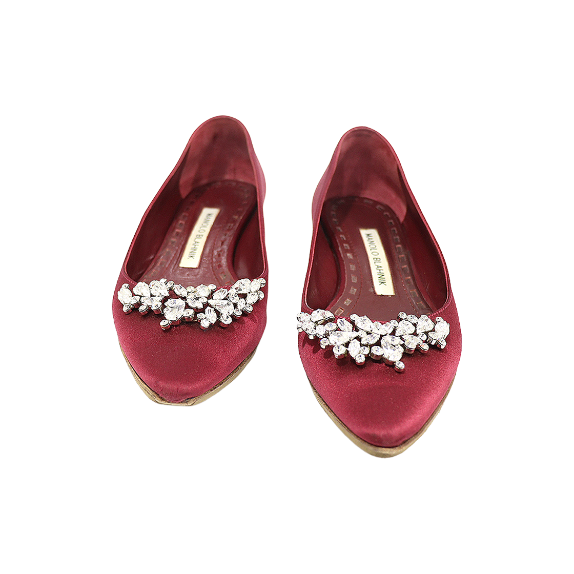 ITWUVAPVDEB2 Manolo Blahnik Burgundy Satin Crystal Jewel Lurum Ballerina Flats 35