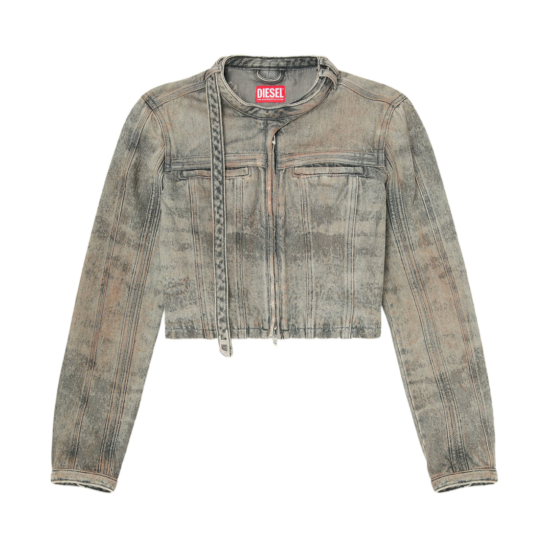 (W) 디젤 드-사픽스-Fsi1 크롭트 재킷 인 코튼-헴프 새틴 데님 그레이((W) Diesel De-Saphix-Fsi1 Cropped Jacket In Cotton-Hemp Satin Denim Grey)
