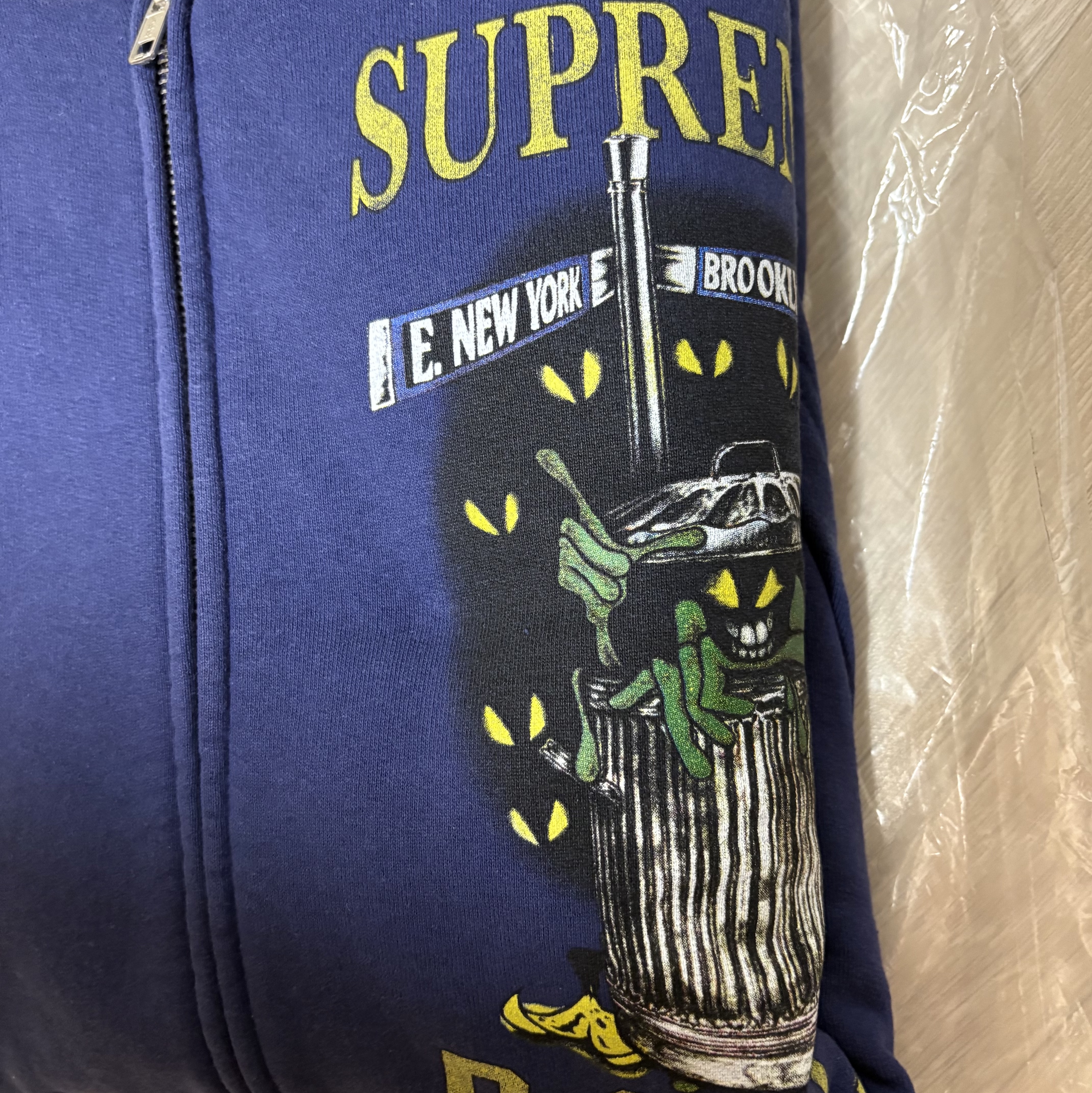 Supreme x DSNY Zip Up Hooded Sweatshirt Washed Navy - 26SS 착용 스타일