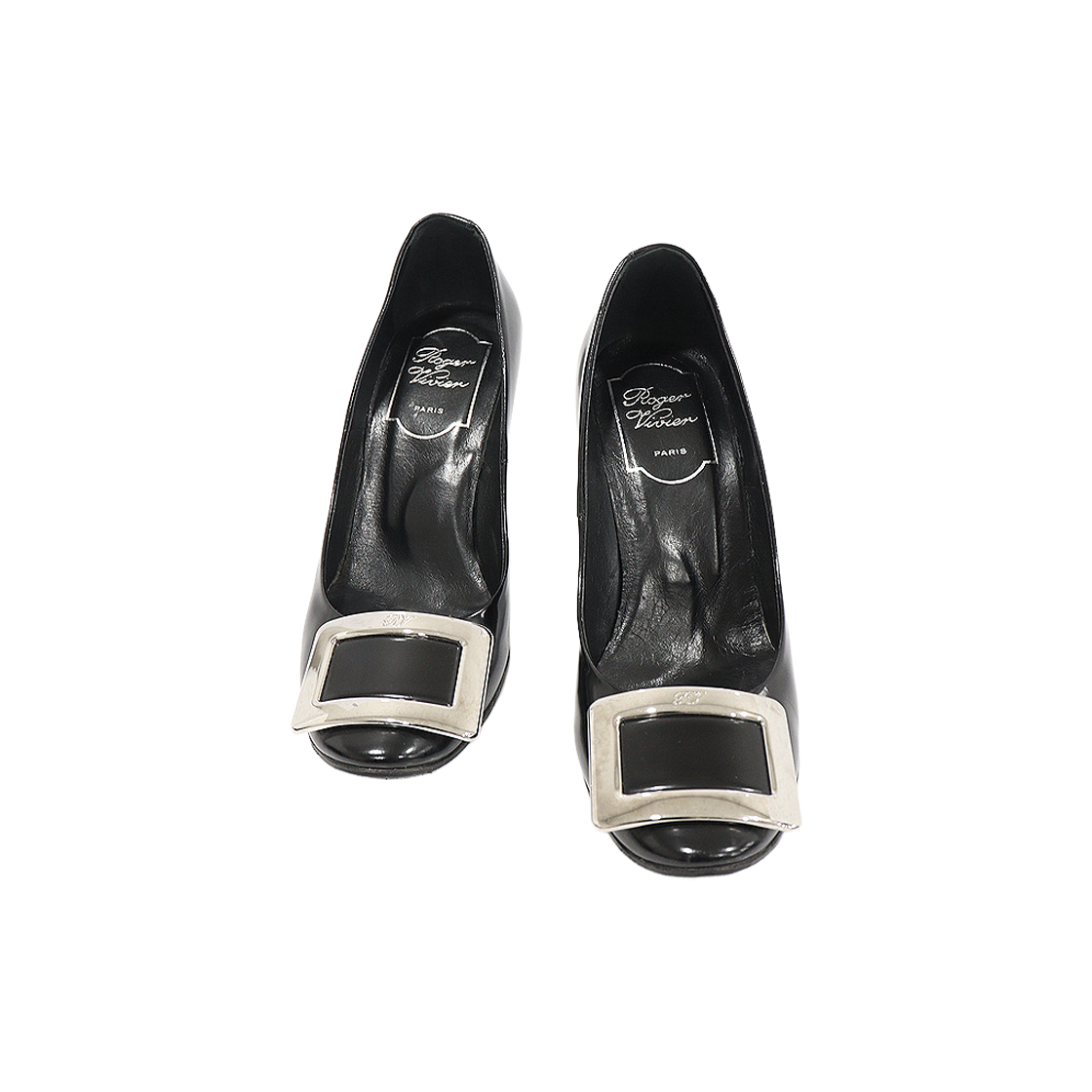로저비비에 블랙 레더 메탈 버클 트럼펫 펌프스 여성구두 35(Roger Vivier Black Leather Metal Buckle Trumpet Pumps Size 35) - 1
