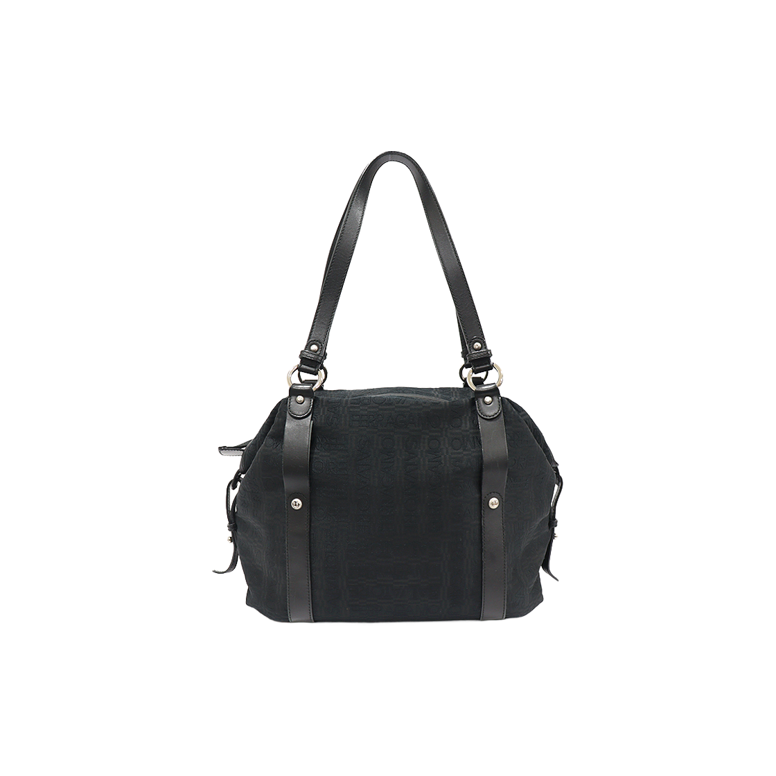 ITMN8TWHRELL Ferragamo 21 A345 Black Logo Pattern Jacquard Silver Shoulder Bag