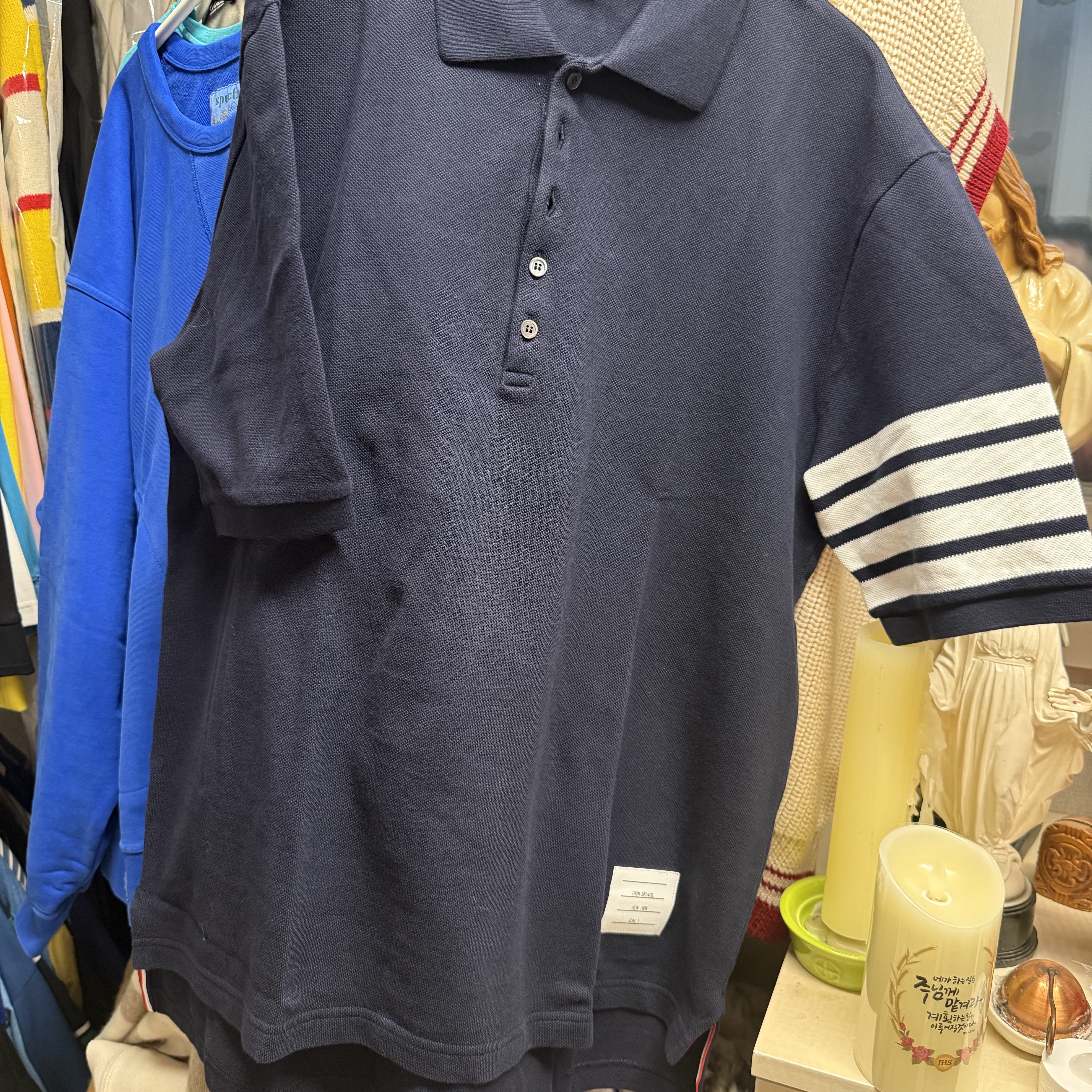 Thom Browne Classic Pique 4-Bar Short Sleeve Polo Navy 착용 스타일